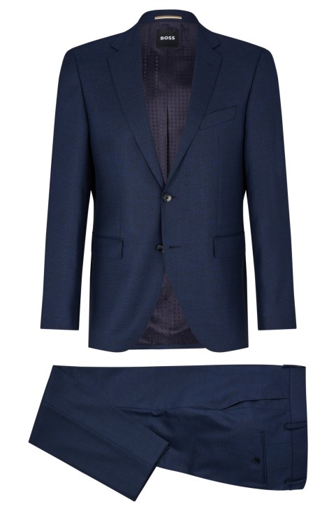 Κοστούμι με κανονική εφαρμογή από παρθένο μάλλινο Twill Hugo Boss σκούρο μπλε
