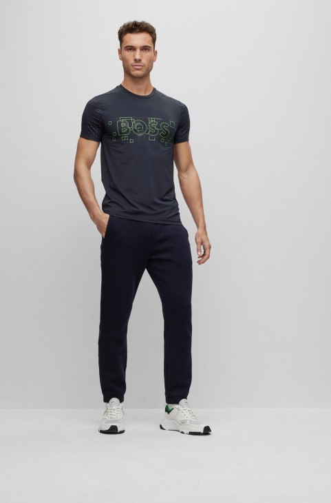 Slim-fit μπλουζάκι ενεργό-stretch με εφέ λάμψης Hugo Boss σκούρο μπλε
