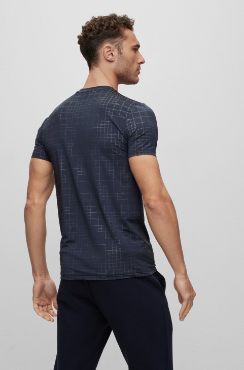 Slim-fit μπλουζάκι ενεργό-stretch με εφέ λάμψης Hugo Boss σκούρο μπλε
