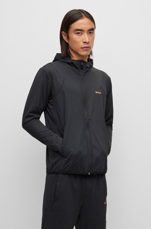 Μαύρο φούτερ με φερμουάρ Hugo Boss με έργα τέχνης που λάμπουν στο σκοτάδι