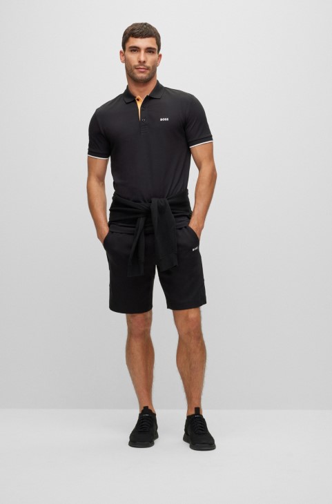 Πόλο μπλουζάκι από οργανικό βαμβάκι με κεντημένο λογότυπο γιακά μαύρο Boss Hugo
