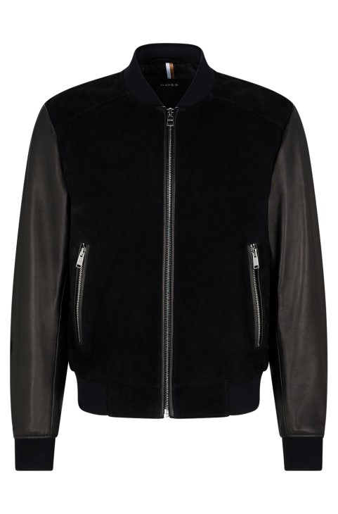 Bomber Jacket σε Suede και Nappa Leather Hugo Boss μαύρο
