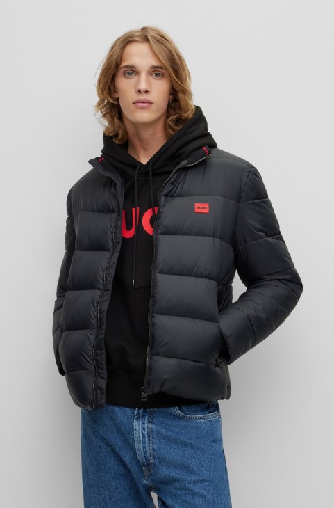 Hugo Boss μαύρο Slim-fit Puffer Jacket με κόκκινη ετικέτα με το λογότυπο