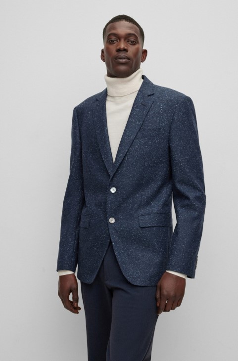 Slim-fit μπουφάν σε μείγμα μαλλί με μικρο-μοτίβο σκούρο μπλε Hugo Boss