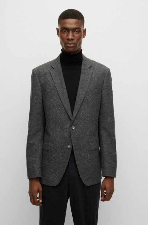 Σκούρο γκρι Slim-fit μπουφάν σε μείγμα μαλλί με μικρο-μοτίβο Hugo Boss