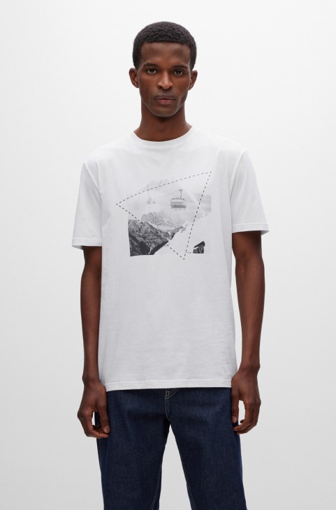 Μπλουζάκι από βαμβακερό ζέρσεϊ με Artwork με θέμα το σκι λευκό Hugo Boss