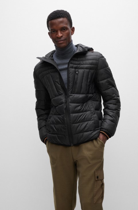 ελαφρύ μπουφάν με κουκούλα και τσέπη στο στήθος με φερμουάρ μαύρο Hugo Boss