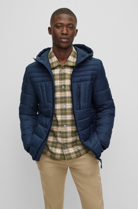 σκούρο μπλε Hugo Boss ελαφρύ μπουφάν με κουκούλα και τσέπη στο στήθος με φερμουάρ