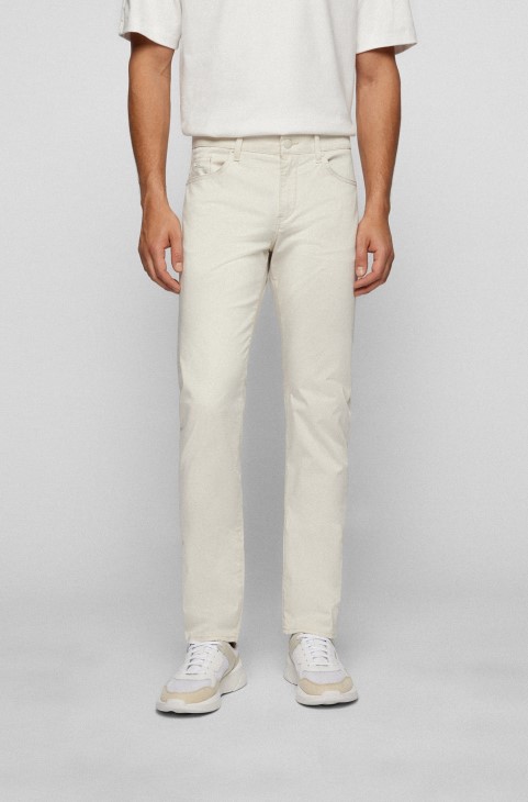 Slim-fit τζιν σε στρετ βαμβακερό τζιν σατέν ανοιχτό μπεζ Hugo Boss