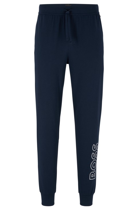 Μπλε σκούρο μπουζί Hugo Boss, βαμβακερό παντελόνι πιτζάμα με στάμπα με λογότυπο