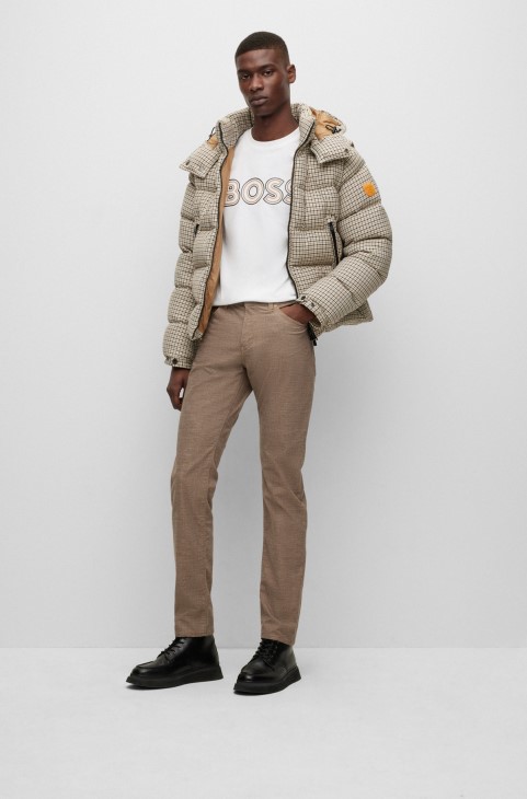 Μπεζ τζιν Hugo Boss Slim-fit σε μελανζέ εφέ Stretch τζιν
