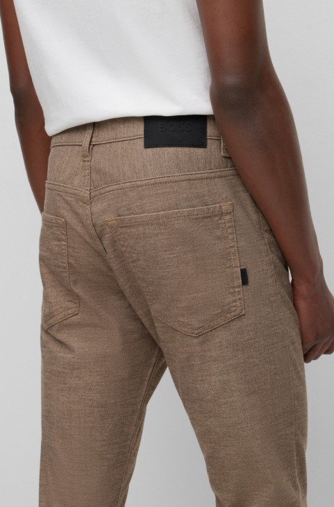 Μπεζ τζιν Hugo Boss Slim-fit σε μελανζέ εφέ Stretch τζιν
