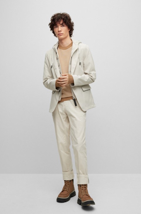 Πουλόβερ Hugo Boss με λαιμόκοψη σε πλεκτό ζακάρ μπεζ
