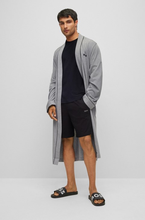 ρόμπα Hugo Boss γκρι βαμβακερό ζέρσεϊ με λογότυπο και σωληνώσεις
