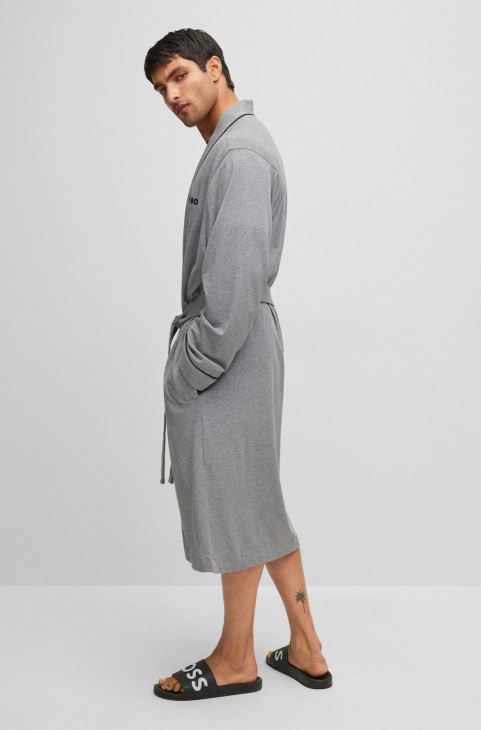 ρόμπα Hugo Boss γκρι βαμβακερό ζέρσεϊ με λογότυπο και σωληνώσεις
