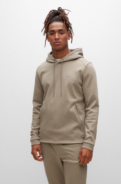 ανοιχτό πράσινο Hoodie από οργανικό βαμβάκι με κυρτό λογότυπο Hugo Boss