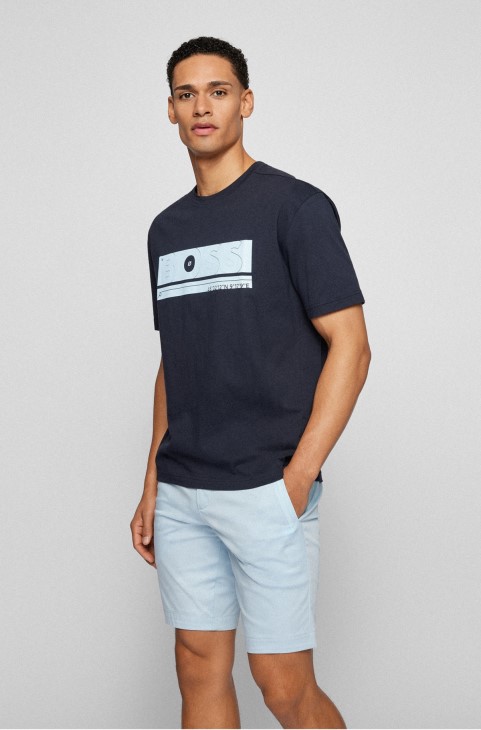 Μπλουζάκι με χαλαρή εφαρμογή από οργανικό βαμβάκι με λογότυπο Artwork Hugo Boss σκούρο μπλε