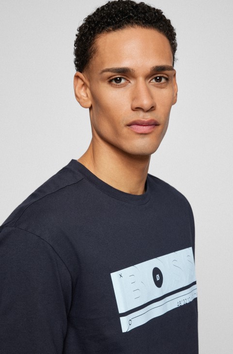 Μπλουζάκι με χαλαρή εφαρμογή από οργανικό βαμβάκι με λογότυπο Artwork Hugo Boss σκούρο μπλε
