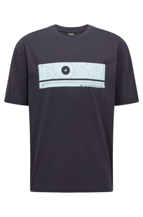 Μπλουζάκι με χαλαρή εφαρμογή από οργανικό βαμβάκι με λογότυπο Artwork Hugo Boss σκούρο μπλε
