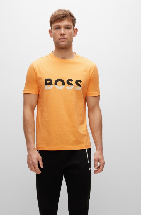 μπλουζάκι από βαμβακερό ζέρσεϊ Hugo Boss με λογότυπο τύπωμα ανοιχτό πορτοκαλί