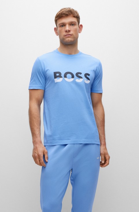 Μπλουζάκι από βαμβακερό ζέρσεϊ με τύπωμα λογότυπου χρώματος μπλε Hugo Boss
