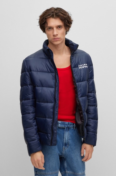 Hugo Boss σκούρο μπλε Slim-fit Puffer Jacket με Split Logo