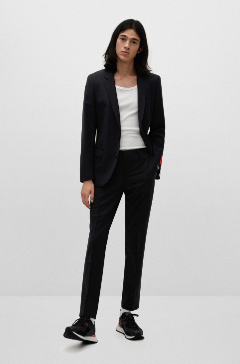 μαύρο κοστούμι Hugo Boss Slim-fit σε μείγμα ελαστικού μαλλί