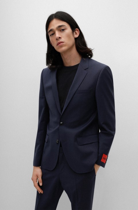 Hugo Boss σκούρο μπλε κοστούμι Slim-fit σε μείγμα ελαστικού μαλλί
