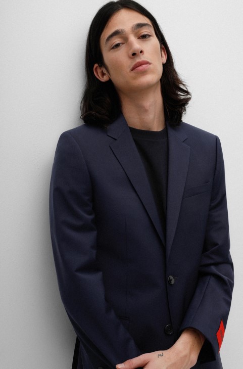 Hugo Boss σκούρο μπλε κοστούμι Slim-fit σε μείγμα ελαστικού μαλλί
