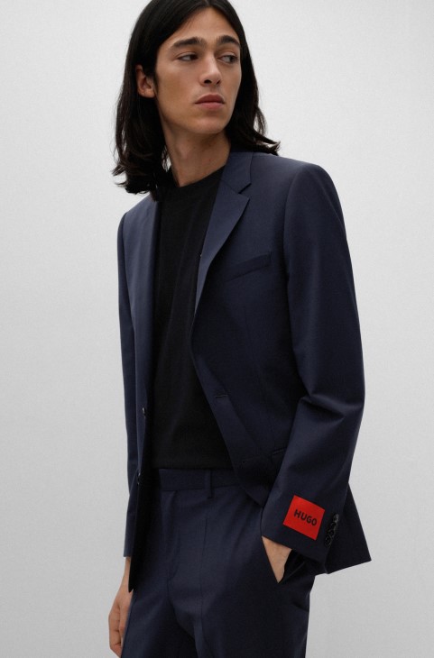 Hugo Boss σκούρο μπλε κοστούμι Slim-fit σε μείγμα ελαστικού μαλλί
