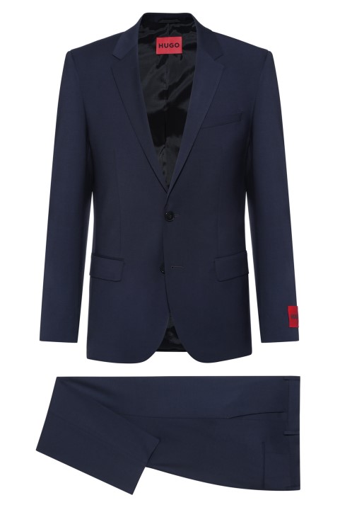 Hugo Boss σκούρο μπλε κοστούμι Slim-fit σε μείγμα ελαστικού μαλλί
