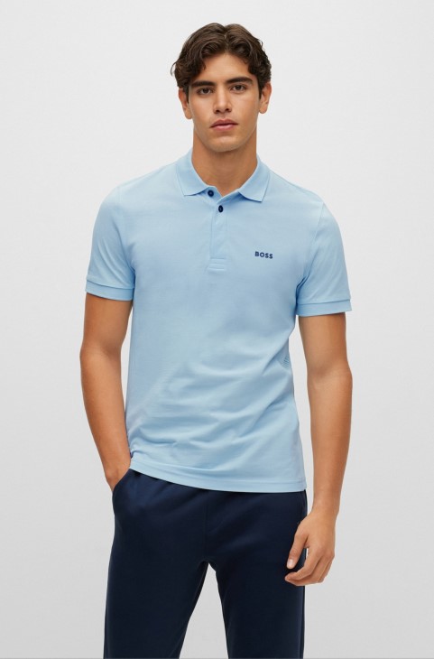 Hugo Boss βαμβακερό-piqué Slim-fit μπλουζάκι πόλο με ριγέ ένθετα γαλάζιο