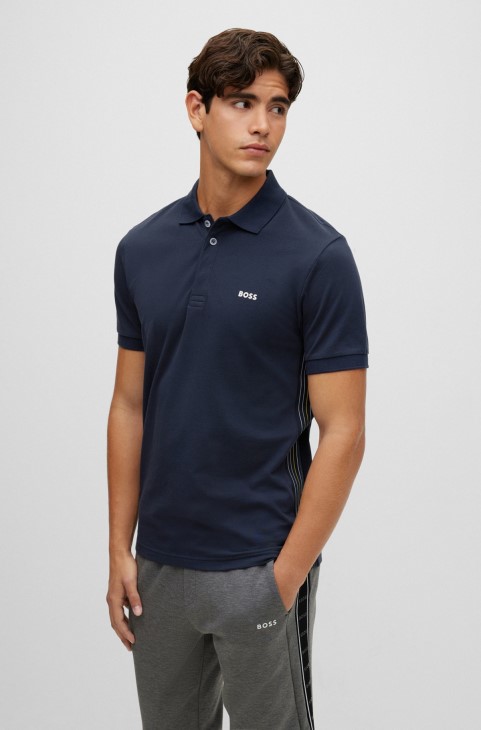 Πόλο μπλουζάκι πόλο από βαμβακερό πικέ με ριγέ ένθετα σκούρο μπλε Hugo Boss