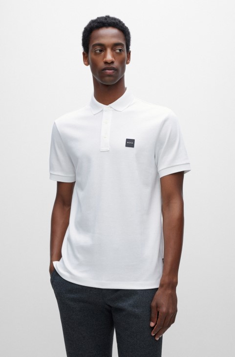 λευκό πουκάμισο πόλο από οργανικό βαμβάκι Hugo Boss με σήμα λογότυπο
