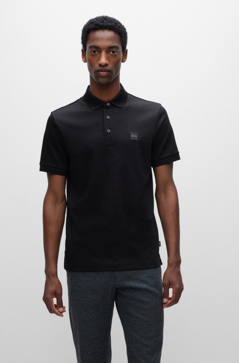 Πόλο μπλουζάκι Hugo Boss από οργανικό βαμβάκι με σήμα λογότυπο μαύρο