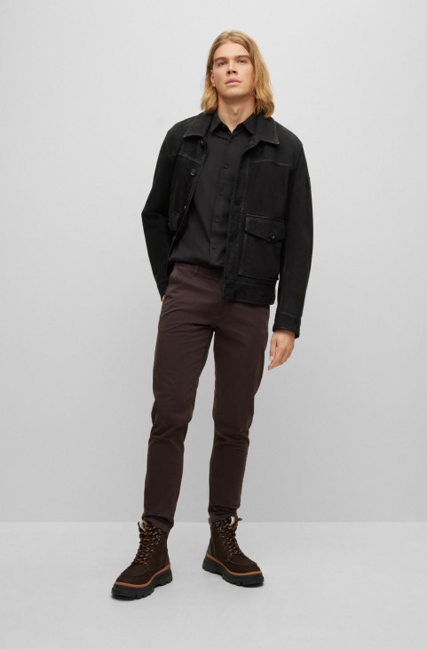 Μαύρο Slim-fit πουκάμισο σε βαμβακερή φανέλα με λαστιχένια κουμπιά Hugo Boss
