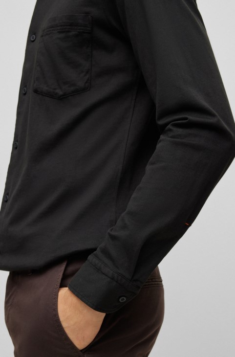 Μαύρο Slim-fit πουκάμισο σε βαμβακερή φανέλα με λαστιχένια κουμπιά Hugo Boss
