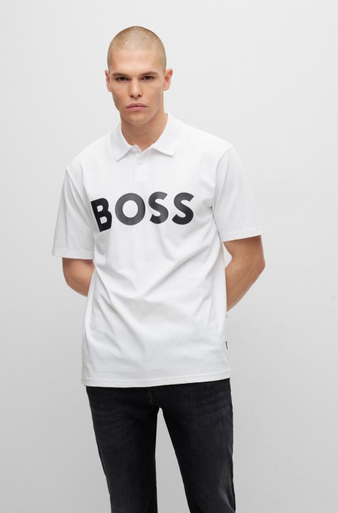 λευκό μπλουζάκι πόλο από βαμβακερό τζέρσεϊ Hugo Boss με λογότυπο αντίθεσης