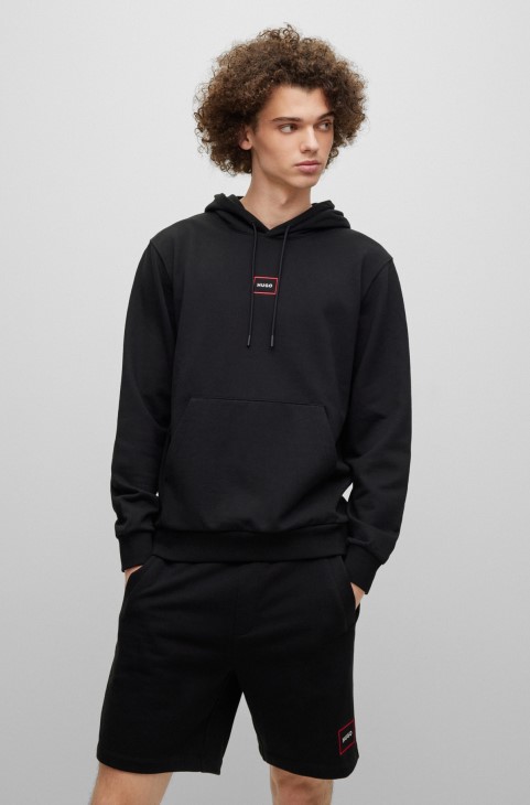 Hugo Boss μαύρο φούτερ με κουκούλα χαλαρής εφαρμογής σε French Terry με λογότυπο με πλαίσιο