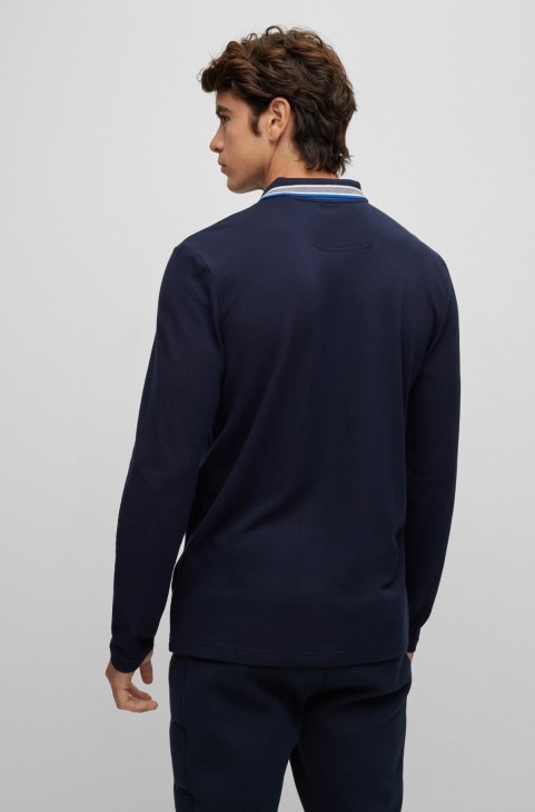 Πόλο μπλουζάκι Hugo Boss βαμβακερό-πικέ με γιακά σκούρο μπλε λεπτομέρειες
