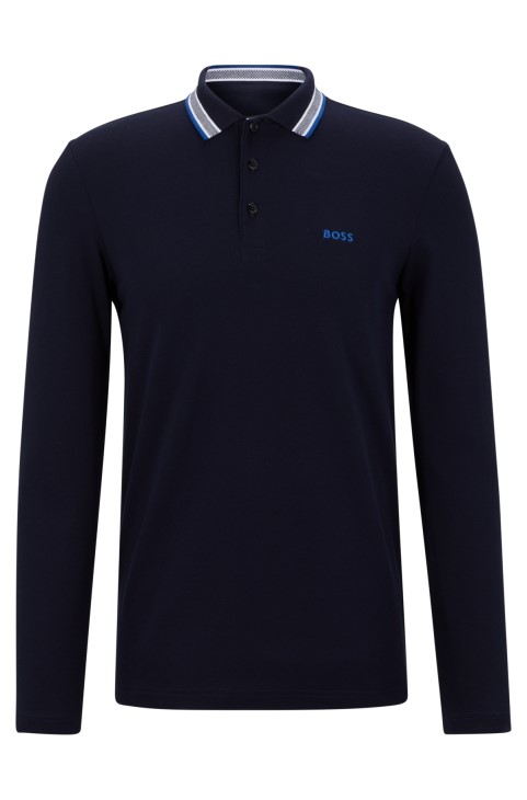 Πόλο μπλουζάκι Hugo Boss βαμβακερό-πικέ με γιακά σκούρο μπλε λεπτομέρειες
