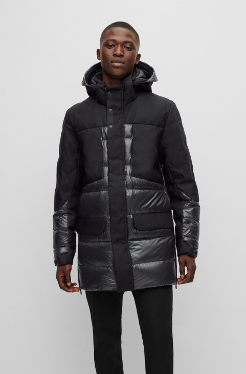 υβριδικό πουπουλένιο μπουφάν με αποσπώμενη κουκούλα Hugo Boss μαύρο