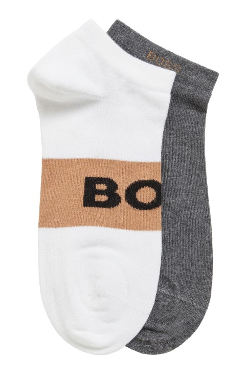 Hugo Boss λευκές κάλτσες δύο συσκευασιών στον αστράγαλο σε βαμβακερό μείγμα