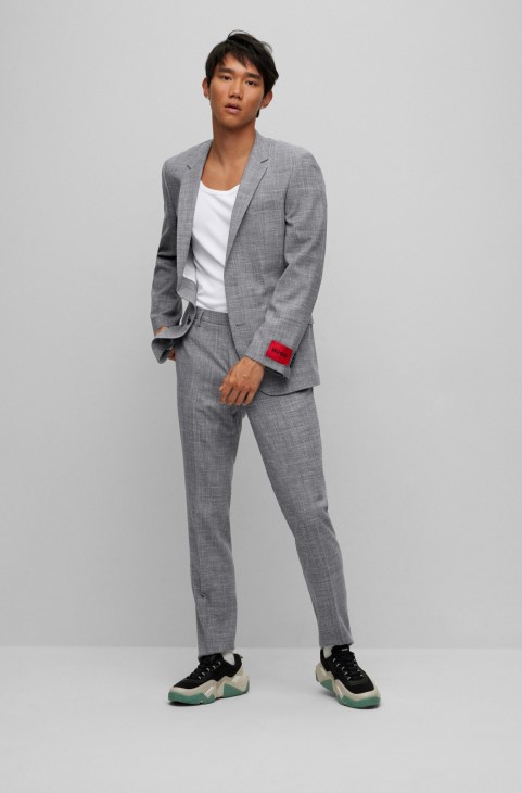 Hugo Boss γκρι κοστούμι Slim-fit σε ύφασμα Performance-stretch με μικρο-μοτίβο