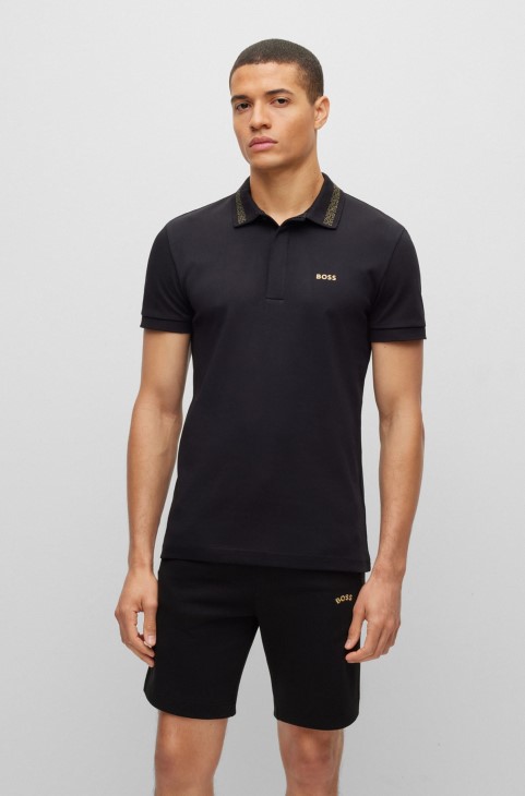 μπλουζάκι πόλο με βαμβακερό μπλουζάκι με λογότυπο σε μαύρο χρώμα Hugo Boss