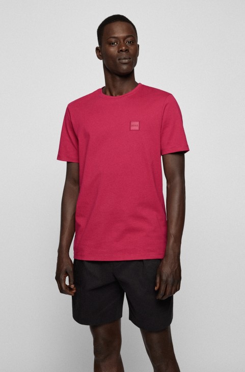 Χαλαρή μπλούζα Hugo Boss σε βαμβακερή φανέλα με ροζ λογότυπο