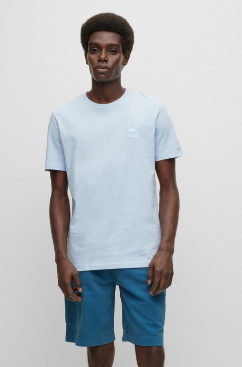 γαλάζιο μπλουζάκι χαλαρής εφαρμογής σε βαμβακερή φανέλα με λογότυπο Patch Hugo Boss