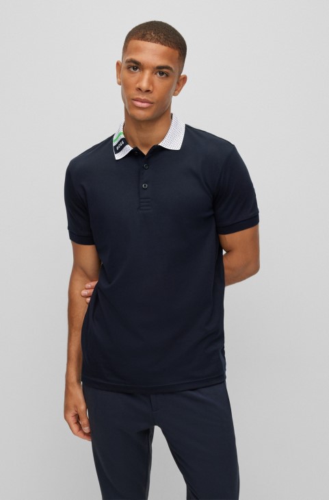σκούρο μπλε Hugo Boss πουκάμισο πόλο από καθαρό βαμβάκι με γιακά λογότυπο
