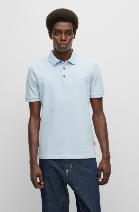 Hugo Boss ελαστικό βαμβακερό μπλουζάκι πόλο σε λεπτή εφαρμογή με λογότυπο γαλάζιο