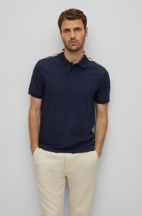 βαμβακερό-πικέ μπλουζάκι πόλο με υπογραφή ρίγες Hugo Boss σκούρο μπλε
